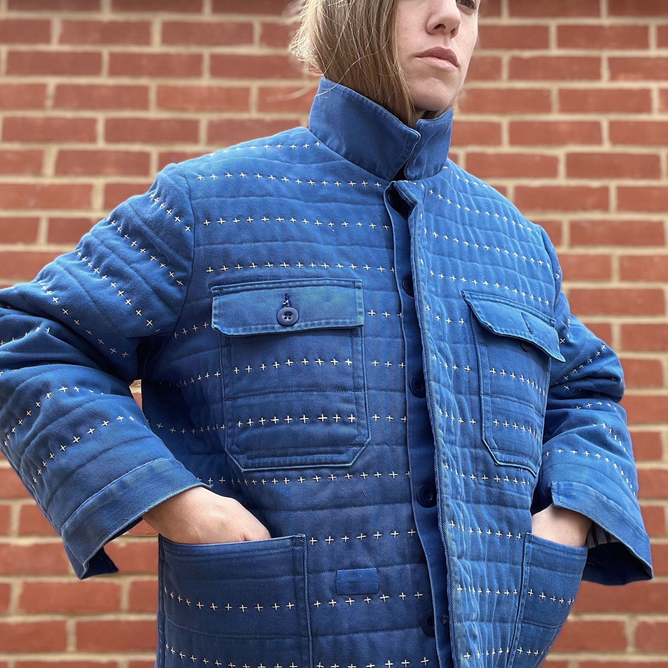 Repurposed Hand Quilted Mid Blue Chore Jacket