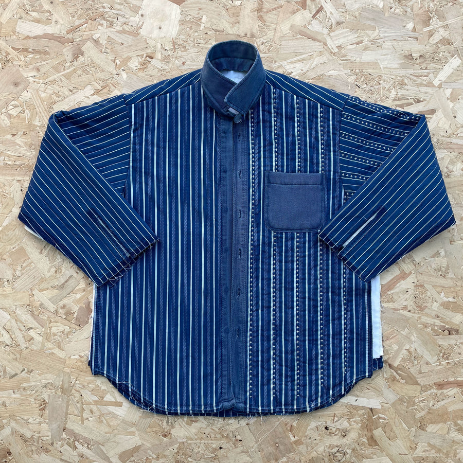 Repurposed Blue Striped Shirt with Hand quilted cross stitching