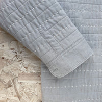 Recut Room Repurposed Hand Quilted Oyster Grey Linen Jacket -  Cuff Details