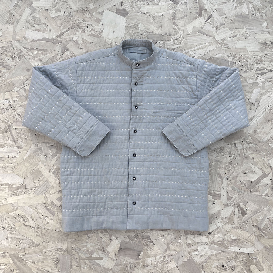 Recut Room Repurposed Hand Quilted Oyster Grey Linen Jacket
