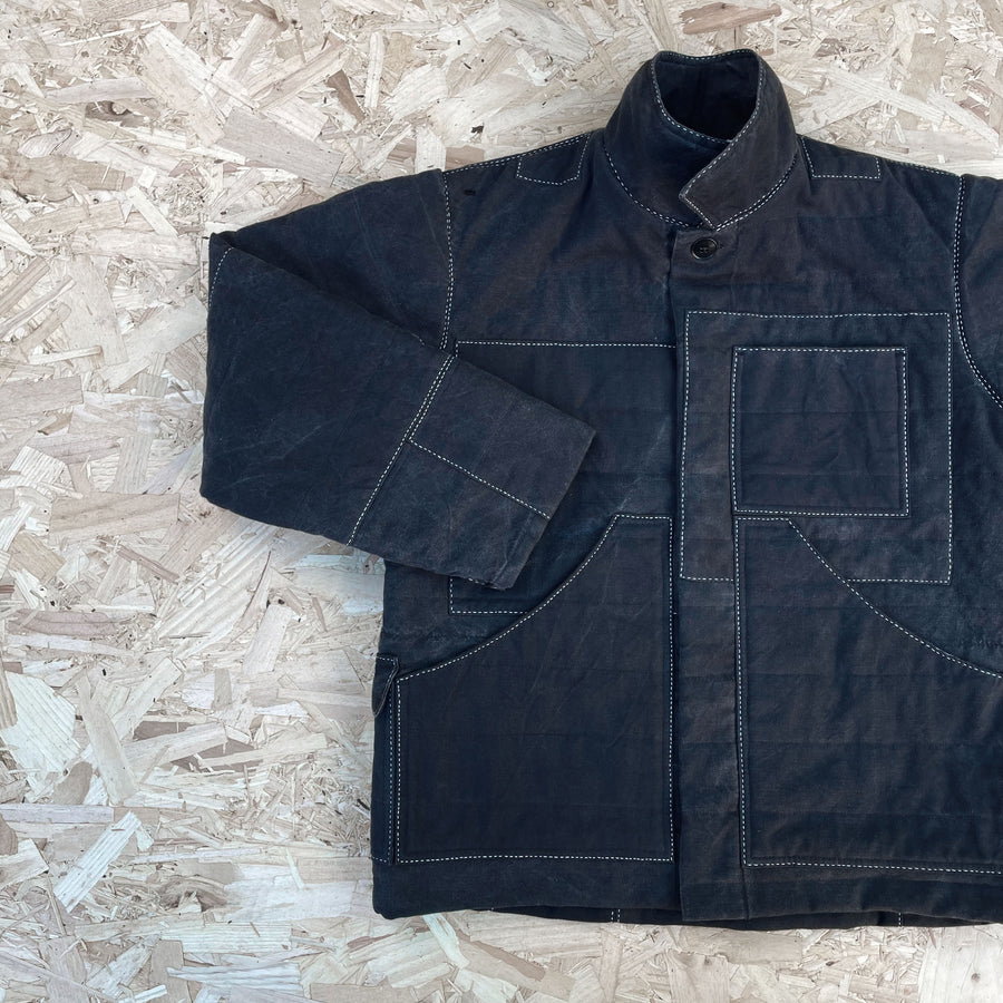 Hand Embroidered Quilted Repurposed Black Boiler Suit Jacket