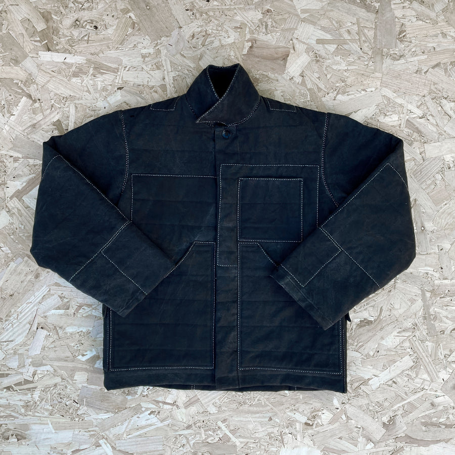 Hand Embroidered Quilted Repurposed Black Boiler Suit Jacket