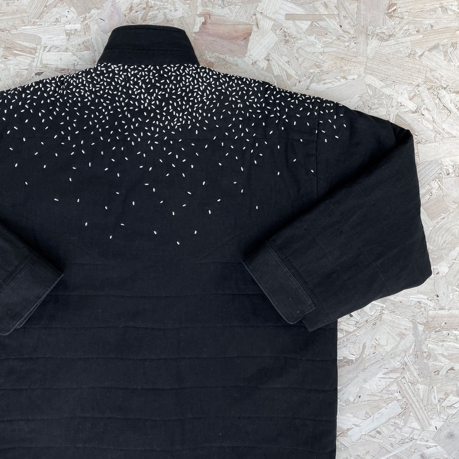 Recut Room Repurposed Hand Embroidered Quilted Vintage Linen Jacket - Back Detail