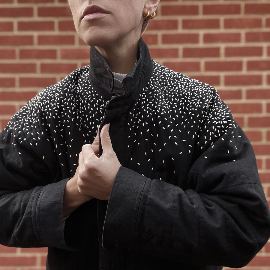 Recut Room Repurposed Hand Embroidered Quilted Vintage Linen Jacket