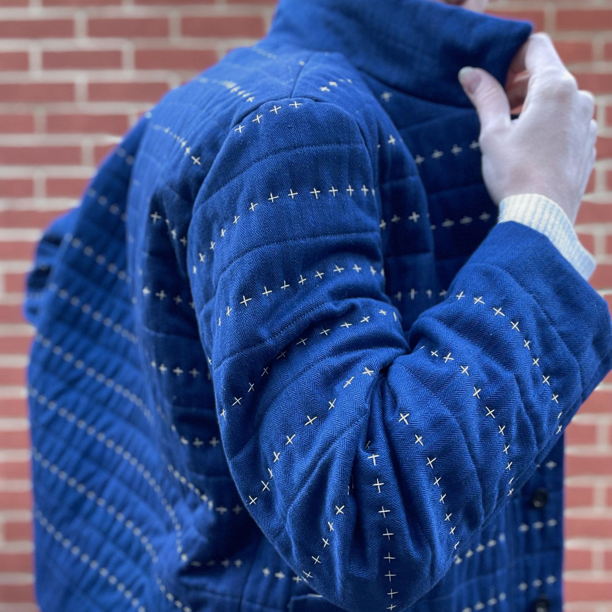 Recut Room Hand Quilted Repurposed Boiler Suit Jacket With Patch Pockets