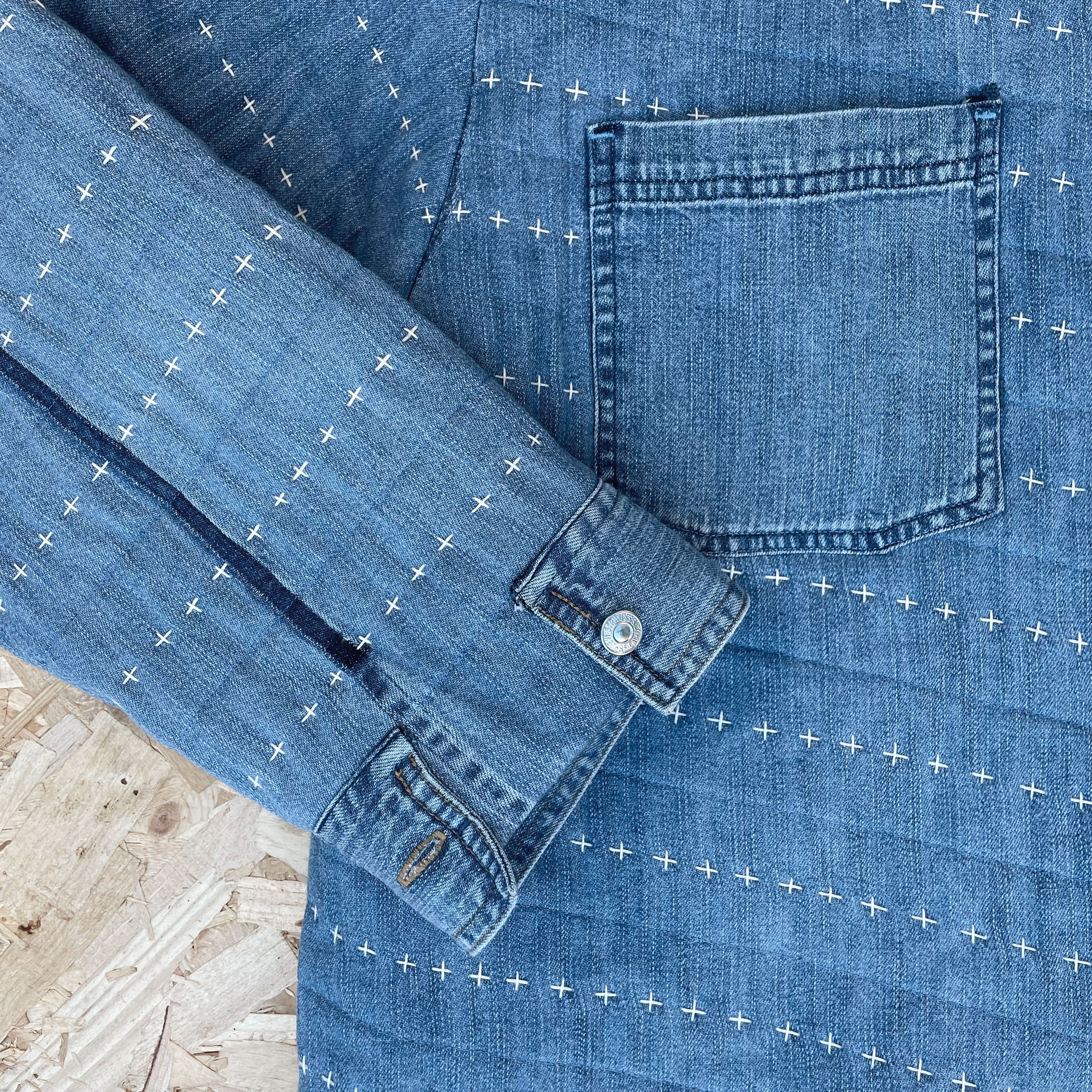 Recut Room Repurposed Hand Quilted Vintage Levis Blue Denim Jacket - Cuff Details