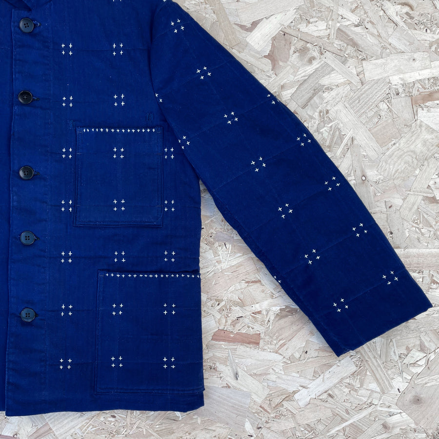 Recut Room Repurposed Indigo Hand Quilted Chore Jacket - Front Details