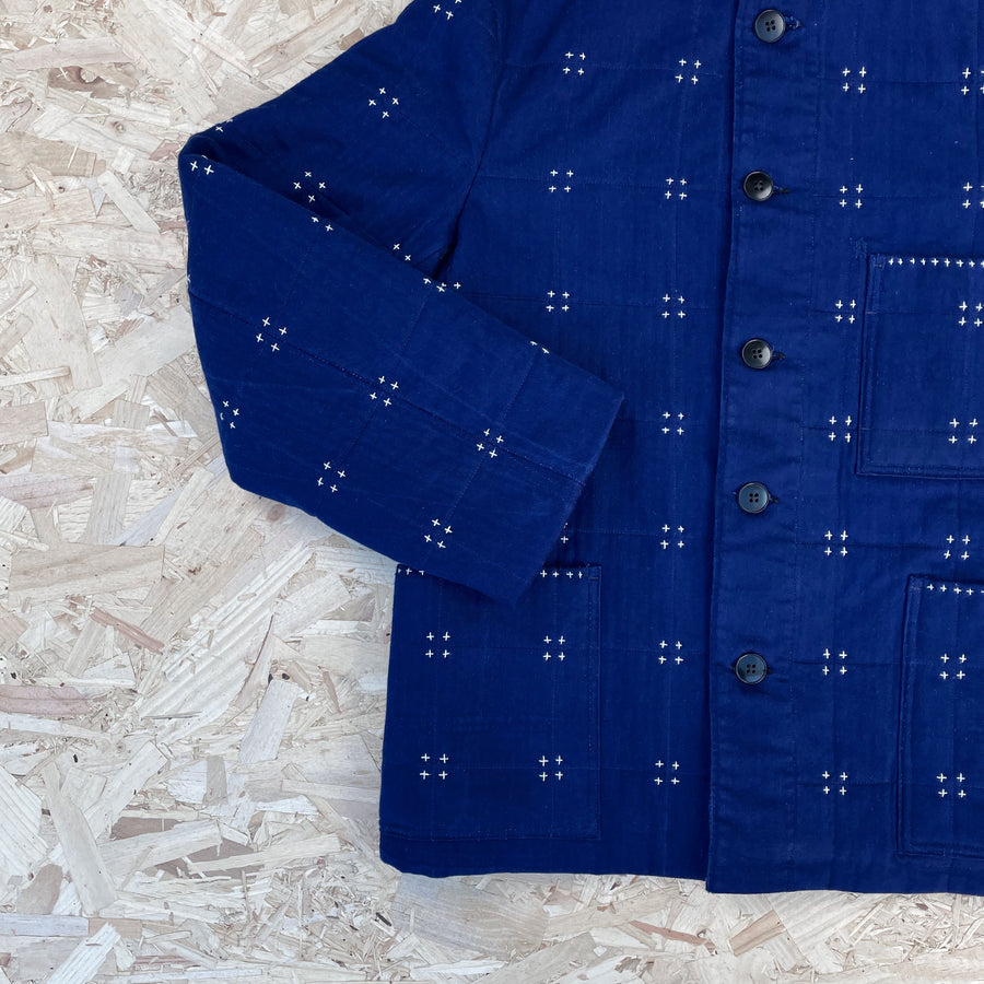 Recut Room Repurposed Indigo Hand Quilted Chore Jacket - Front Details