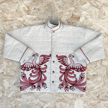 Recut Room Repurposed Vintage Linen Shirt With Embroidered Panels Repurposed from a Vintage Tablecloth