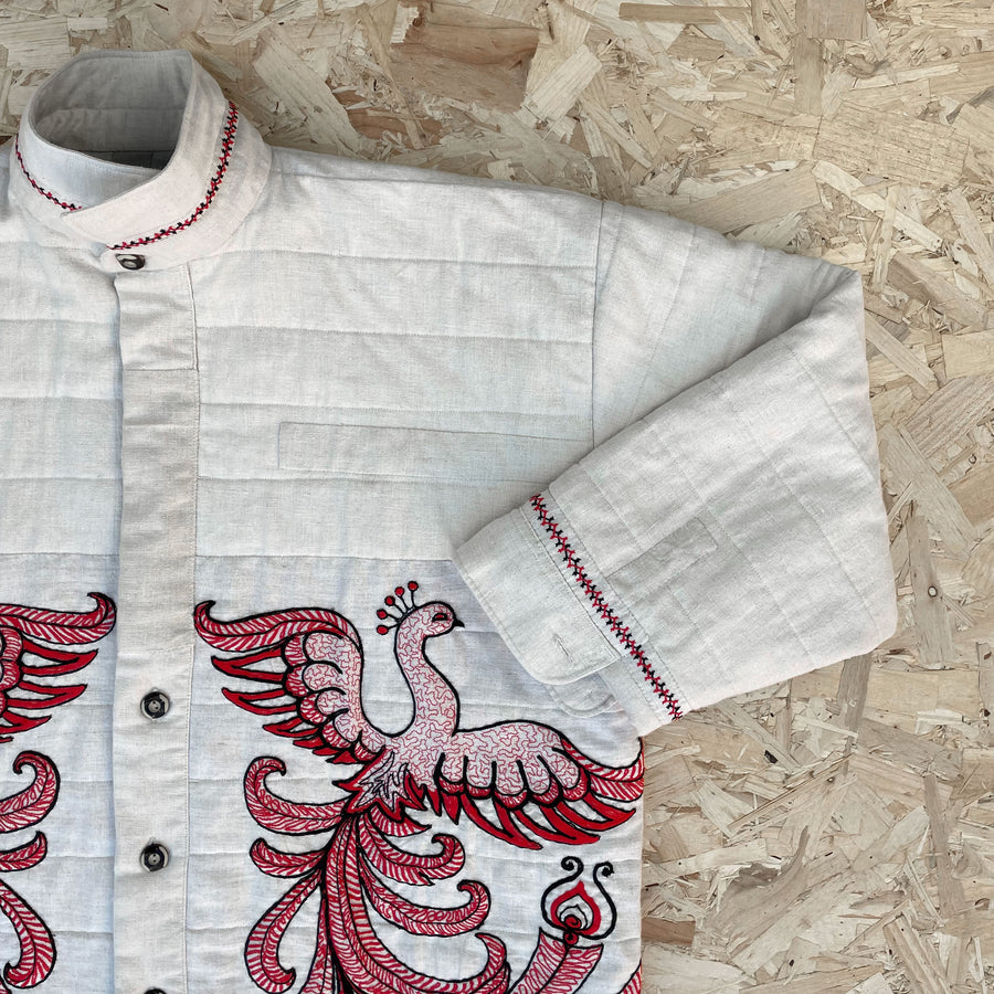 Repurposed Vintage Linen Shirt With Embroidered Panels Repurposed from a Vintage Tablecloth