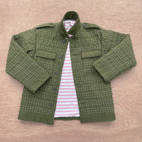 Hand Quilted Repurposed Vintage Army Jacket With Striped Lining